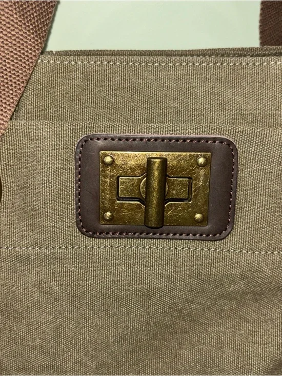 ZEDE Paris Pont Des Arts Mini Olive Canvas Leather Bag Tote W Crossbody Strap - Picture 3 of 15